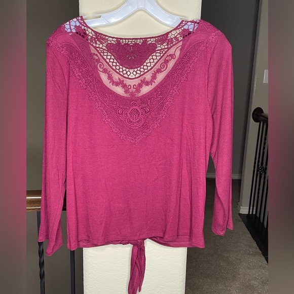 No Boundaries Button Front Lace Detail Back Top - Picture 5 of 5